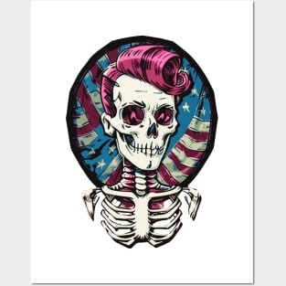 Fun Patriotic Rockabilly Skeleton Posters and Art